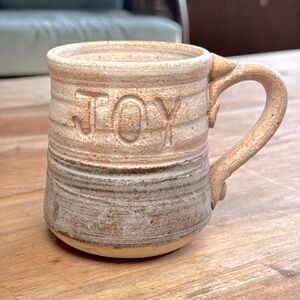 Handmade “Joy” Ceramic Mug - Brown and Cream
